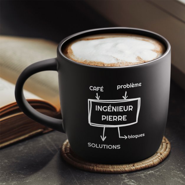 Tasse noire en céramique avec gravure pour lui ingénieur