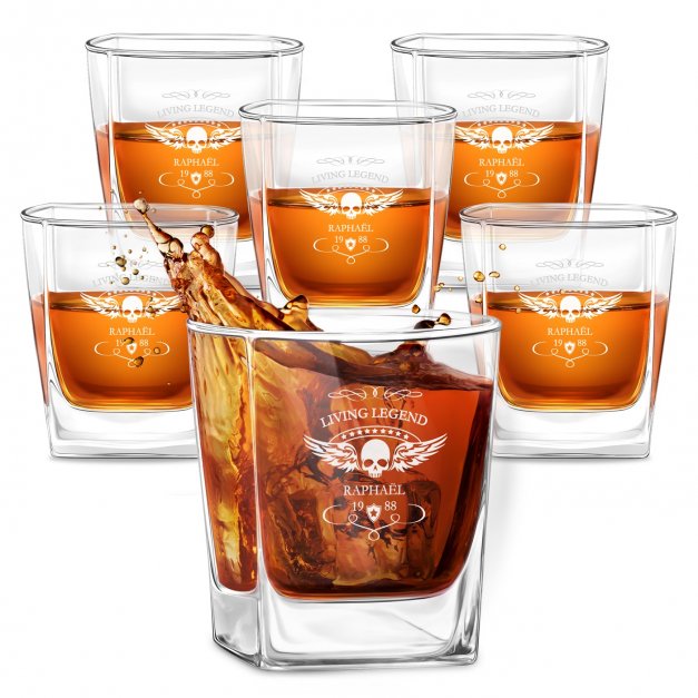 6 verres à whisky avec gravure pour un motard