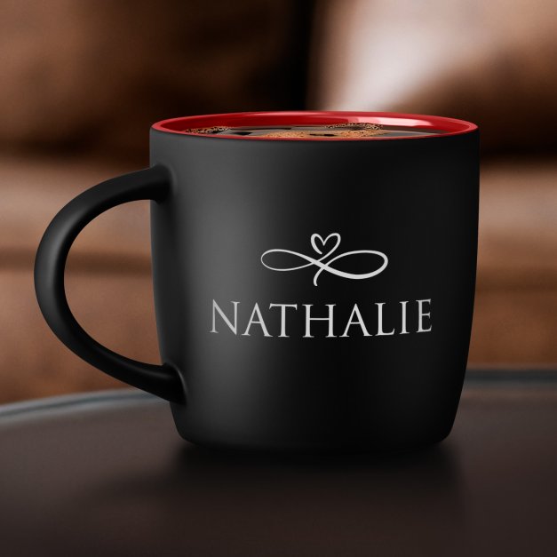Tasse noire fond rouge en céramique avec personnalisation pour fille femme anniversaire st valentin