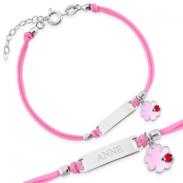 Bracelet cordon en argent 925 avec gravure pour une fille
