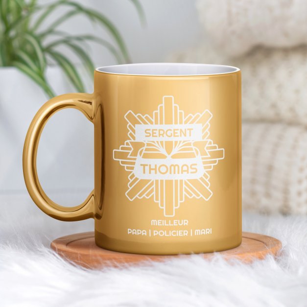 Tasse dorée en céramique avec personnalisation pour policier père papa anniversaire