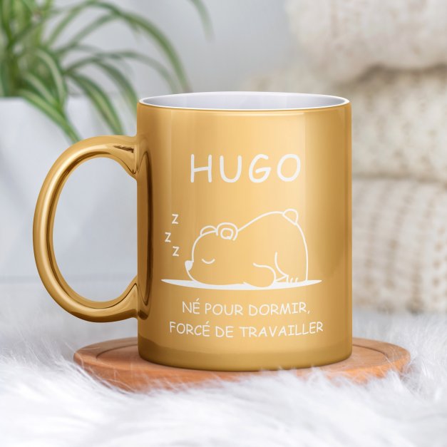 Tasse dorée en céramique avec personnalisation pour paresseux collegue anniversaire