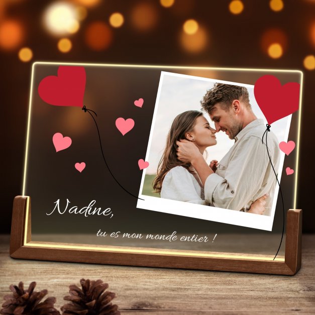 Lampe LED horizontale personnalisée avec photo pour Saint-Valentin