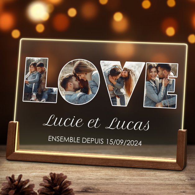 Lampe LED horizontale personnalisée avec photo pour couple LOVE