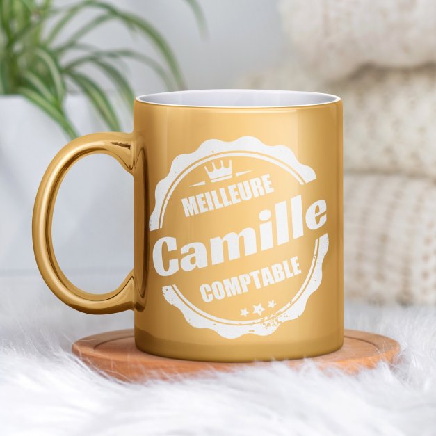 Tasse dorée en céramique avec personnalisation pour comptable promotion anniversaire