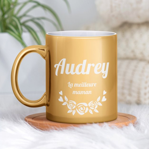 Tasse dorée en céramique avec personnalisation pour mère maman trésor anniversaire
