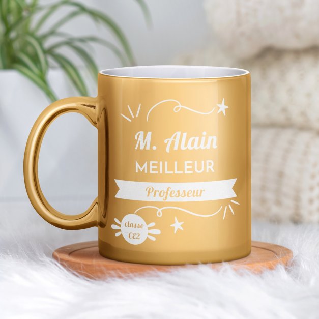 Tasse dorée en céramique avec personnalisation pour enseignant professeur anniversaire