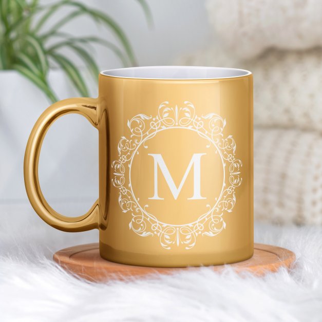 Tasse dorée en céramique avec personnalisation pour elle lui initiale gentleman