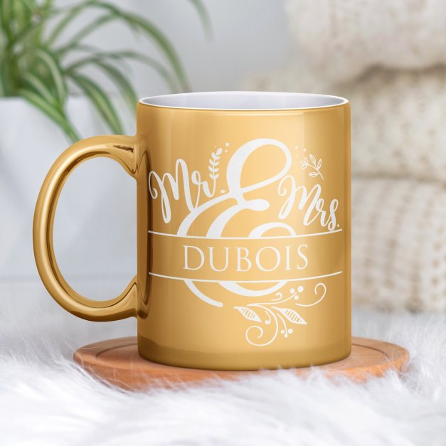 Tasse dorée en céramique avec personnalisation pour couple mari femme anniversaire