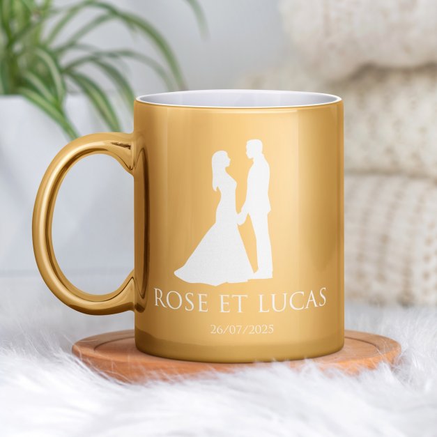 Tasse dorée en céramique avec personnalisation pour couple femme mari mariage anniversaire