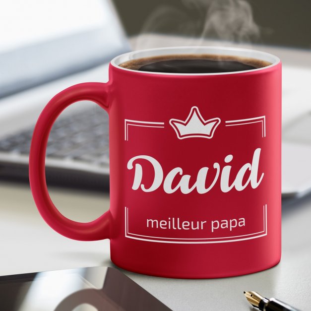 Tasse rouge en céramique fond blanc avec personnalisation pour père papa