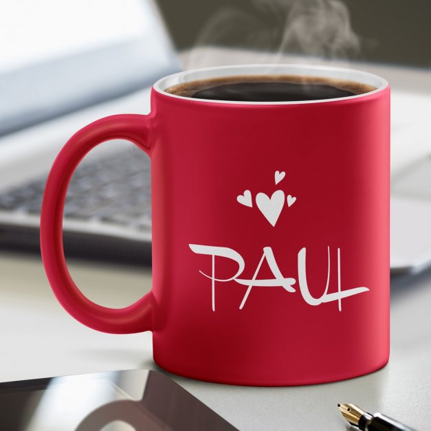 Tasse rouge en céramique fond blanc avec personnalisation pour copain mari la sainte valentin