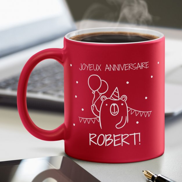 Tasse rouge en céramique fond blanc avec personnalisation pour homme lui anniversaire