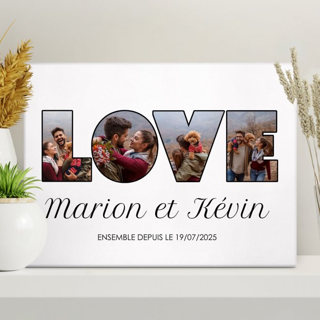 Collage photo sur toile personnalisée pour couple LOVE