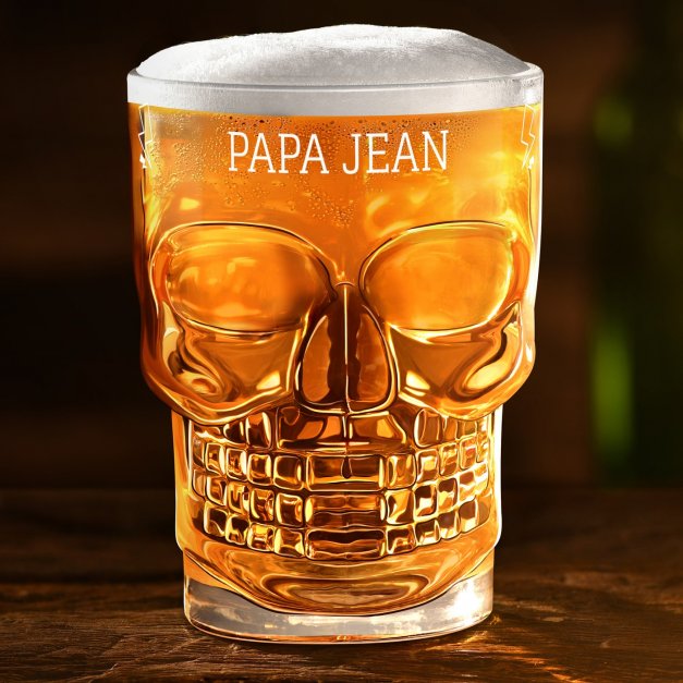 Verre à bière en forme de crâne avec personnalisation pour papa