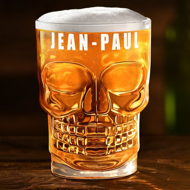 Verre à bière en forme de crâne avec personnalisation pour lui