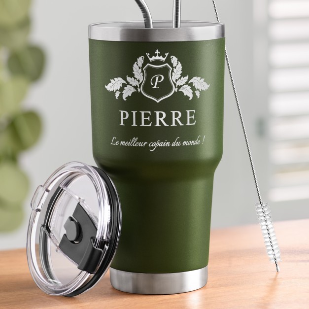 Gobelet isotherme vert personnalisé pour l'anniversaire d'un copain