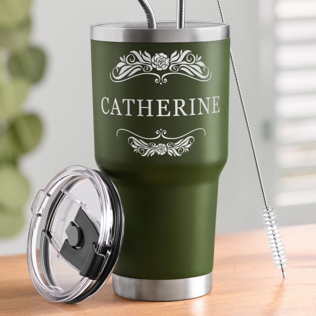 Gobelet isotherme vert avec gravure pour l'anniversaire d'une femme