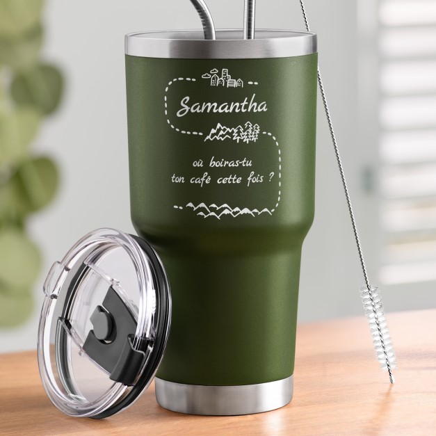 Gobelet isotherme vert avec gravure pour une soeur pour son anniversaire
