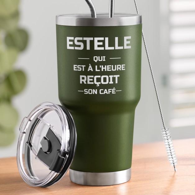 Gobelet isotherme vert avec gravure pour elle pour son anniversaire