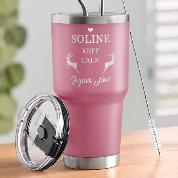 Mug isotherme rose avec gravure pour une copine pour Noel