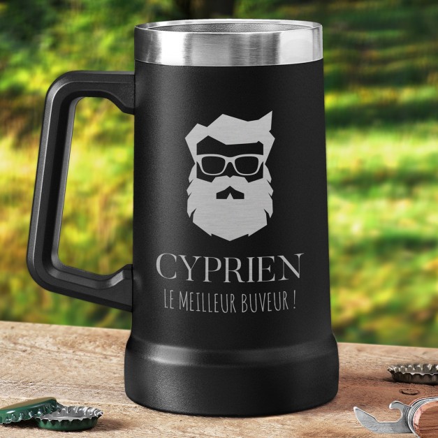 Gobelet isotherme verre à bière noir personnalisé pour un homme pour Noël