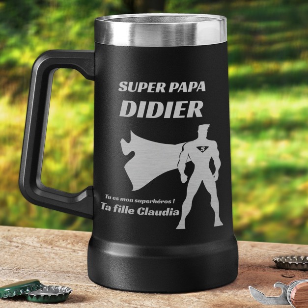 Gobelet isotherme verre à bière noir personnalisé pour la fête des pères
