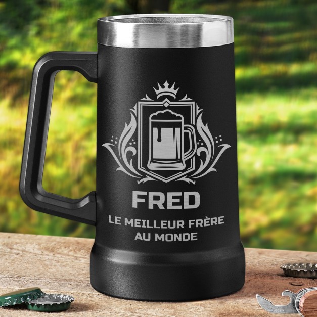 Gobelet isotherme verre à bière noir personnalisé pour le meilleure frère