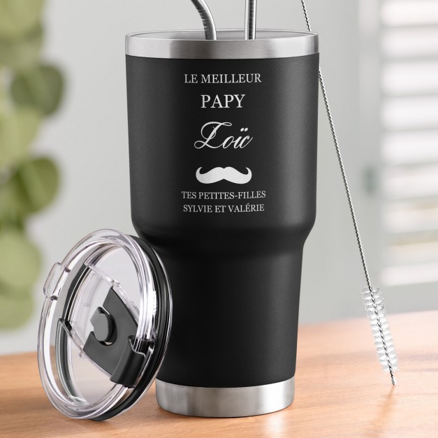 Mug isotherme noir personnalisé pour l'anniversaire de papy