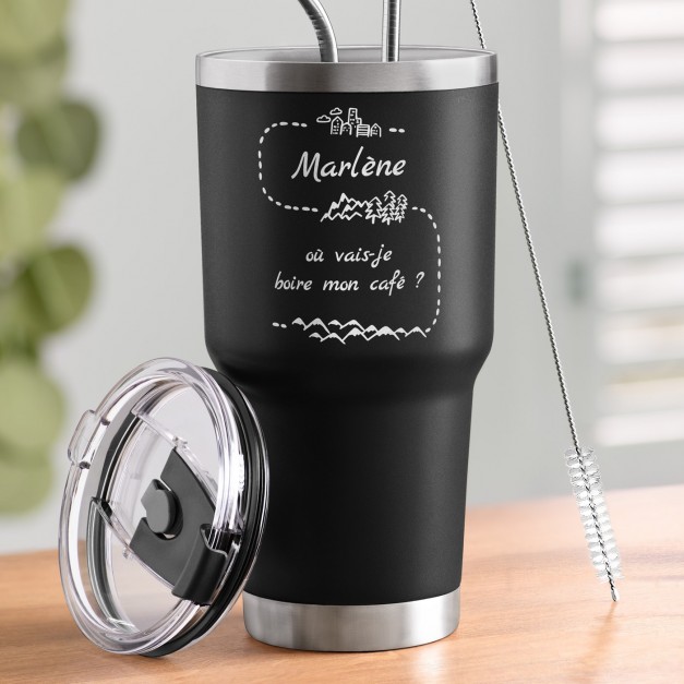Mug isotherme noir avec gravure pour l'anniversaire d'une sœur