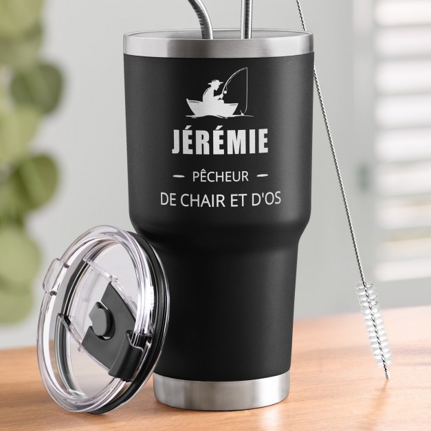 Mug isotherme noir avec gravure pour l'anniversaire de papa
