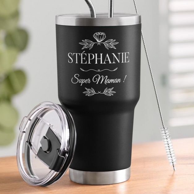 Mug isotherme noir personnalisé pour l'anniversaire de maman