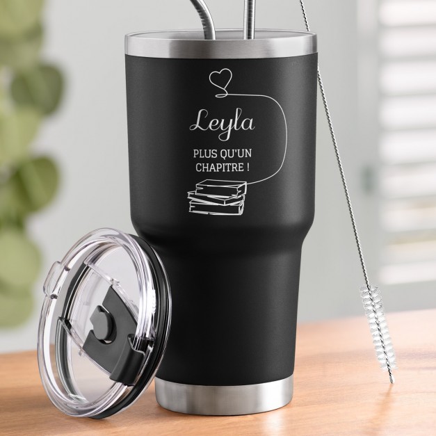 Mug isotherme noir avec gravure pour une amie pour son anniversaire