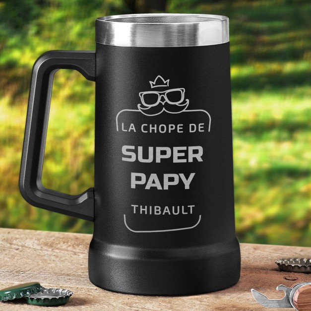Gobelet isotherme verre à bière noir personnalisé pour la fête des grands-pères