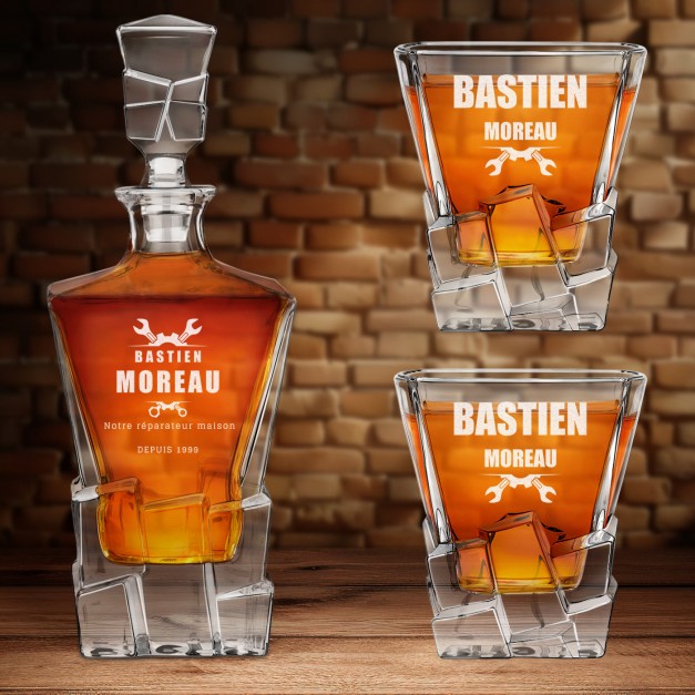 Carafe à whisky Ice Blink et 2 verres avec gravure pour bricoleur