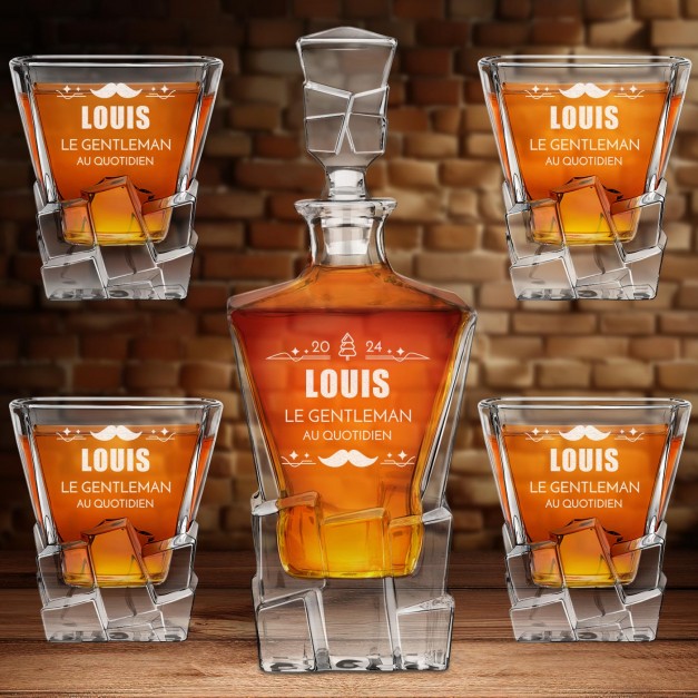 Carafe à whisky Ice Blink et 4 verres avec gravure pour homme pour Noël