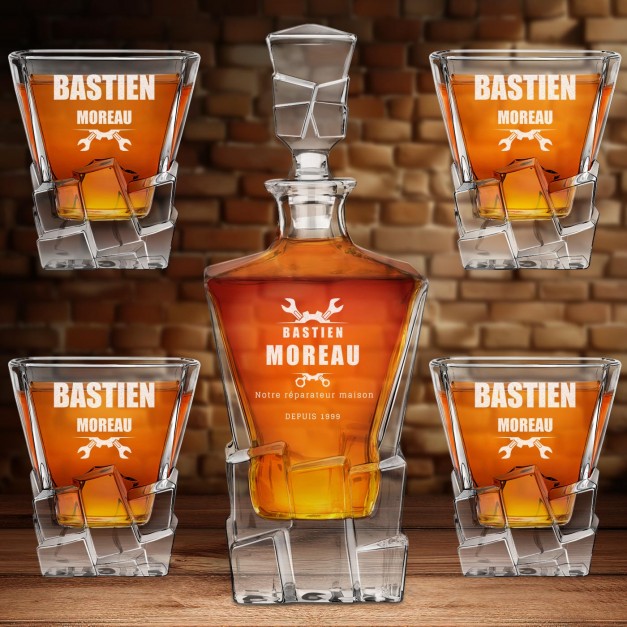 Carafe à whisky Ice Blink et 4 verres avec gravure pour bricoleur