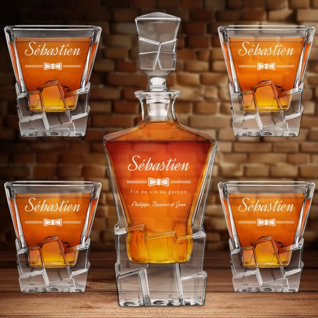 Carafe à whisky Ice Blink et 4 verres avec gravure pour un enterrement de vie de garçon