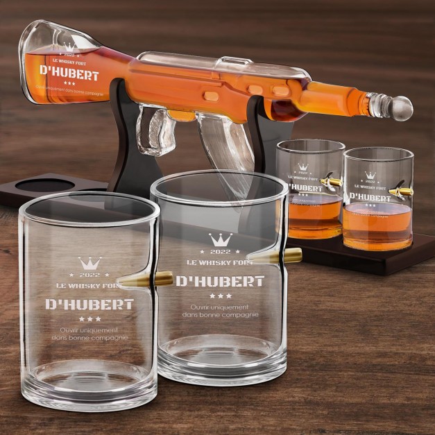 Carafe Fusil et 4 verres avec gravure pour ami avec prénom et date