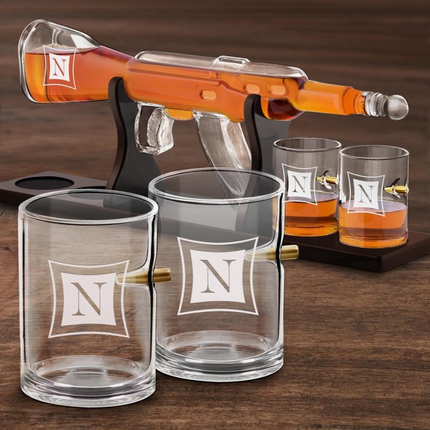 Carafe Fusil et 4 verres avec gravure pour lui pour elle pour couple