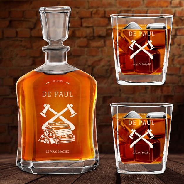 Set Carafe et 2 verres à whisky avec gravure pour homme