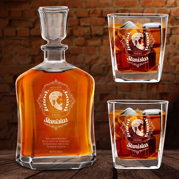 Set Carafe et 2 verres à whisky avec gravure pour frère