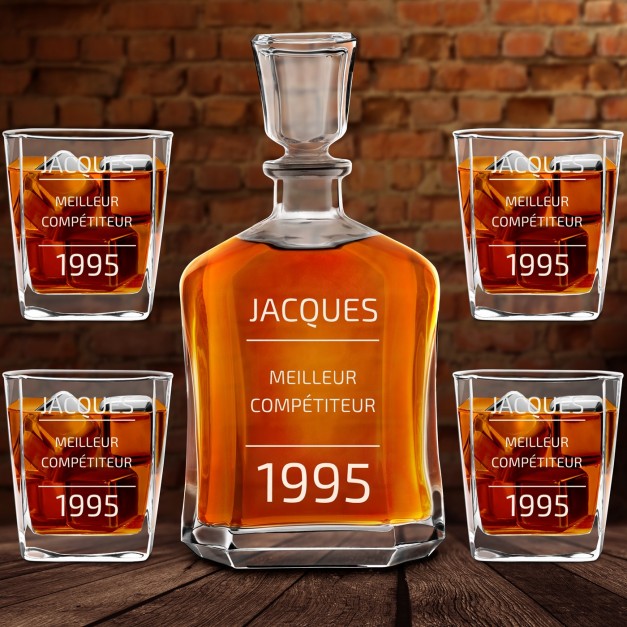 Set Carafe à whisky et 4 verres avec gravure pour lui pour anniversaire 