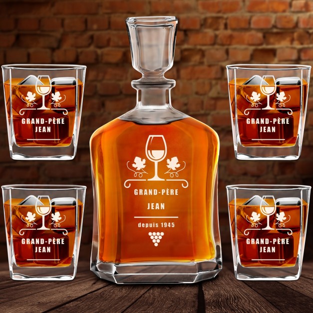 Set Carafe à whisky et 4 verres avec gravure pour papy pour son anniversaire