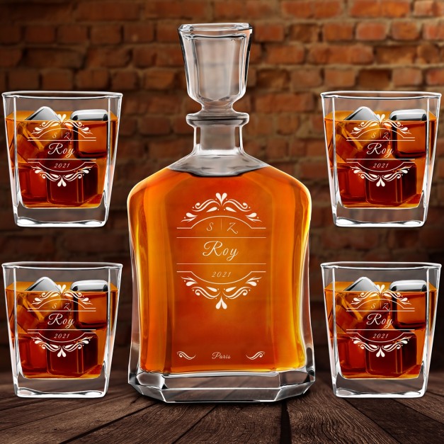 Set Carafe à whisky et 4 verres avec gravure pour couples