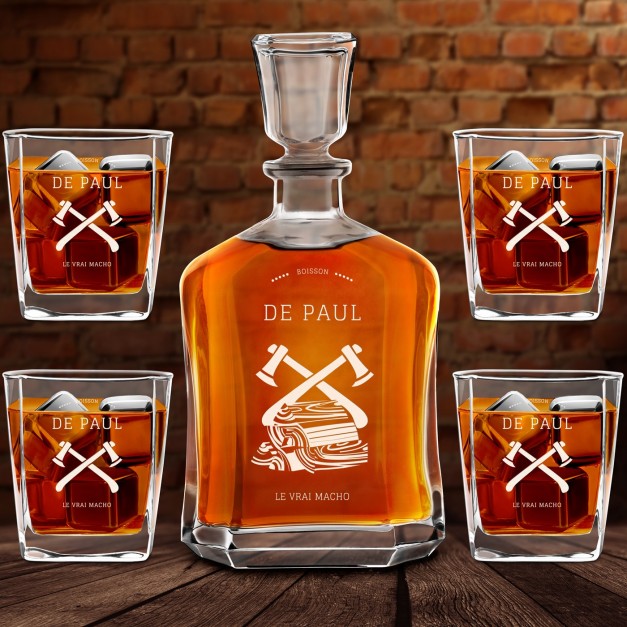 Set Carafe à whisky et 4 verres avec gravure pour homme