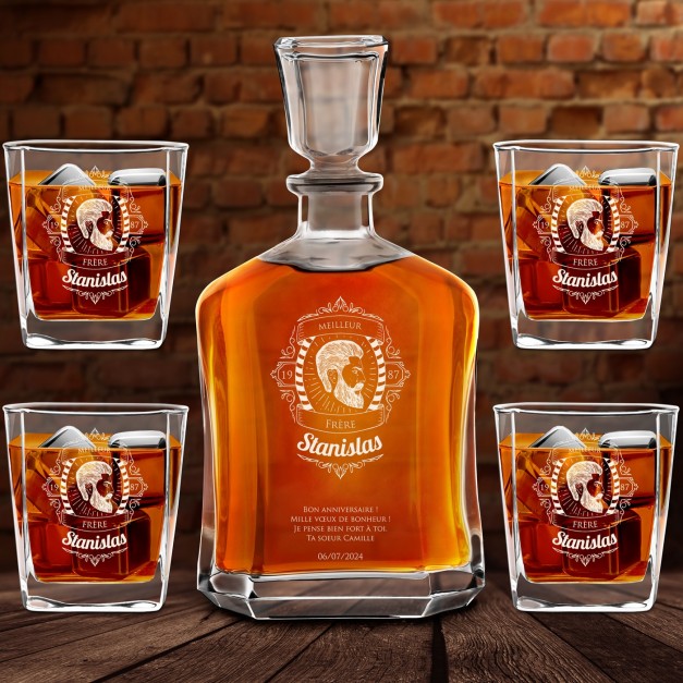 Set Carafe à whisky et 4 verres avec gravure pour frère 