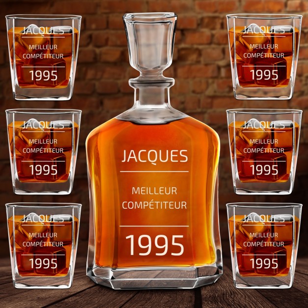 Ensemble de Carafe à whisky et 6 verres avec gravure pour lui pour anniversaire