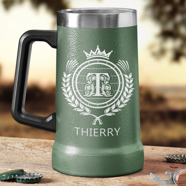 Gobelet isotherme verre à bière vert personnalisé pour l'anniversaire d'un homme