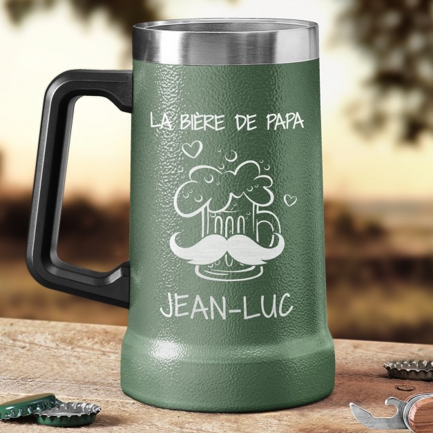 Gobelet isotherme verre à bière vert personnalisé pour papa pour Noël